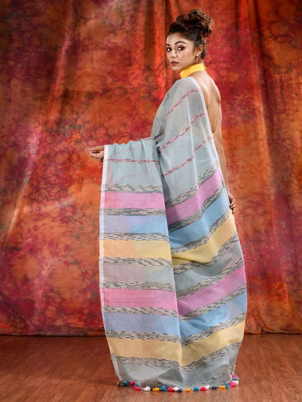 Bengal Handloom Khadi Khesh Saree - Greny Gray
