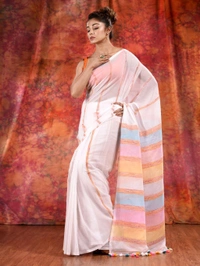 Bengal Handloom Khadi Khesh Saree - White