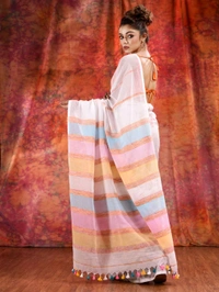 Bengal Handloom Khadi Khesh Saree - White