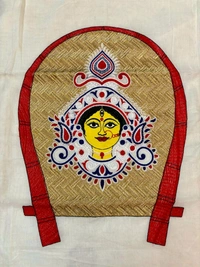 Durga Ma Embroidered Slab Cotton Saree - White