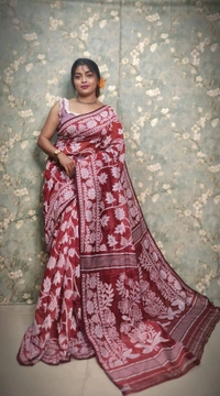 Traditional Bengal Jamdani With Blouse Piece  - Red
