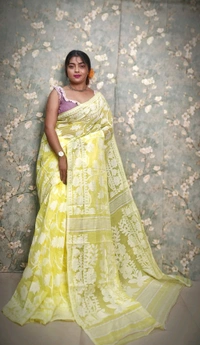 Traditional Bengal Jamdani With Blouse Piece  - Yellow