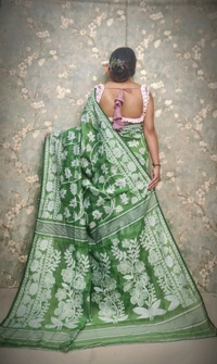 Traditional Bengal Jamdani With Blouse Piece  - Green