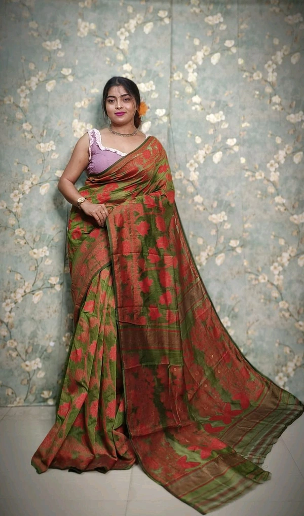 Traditional Bengal Jamdani With Blouse Piece  - Multi