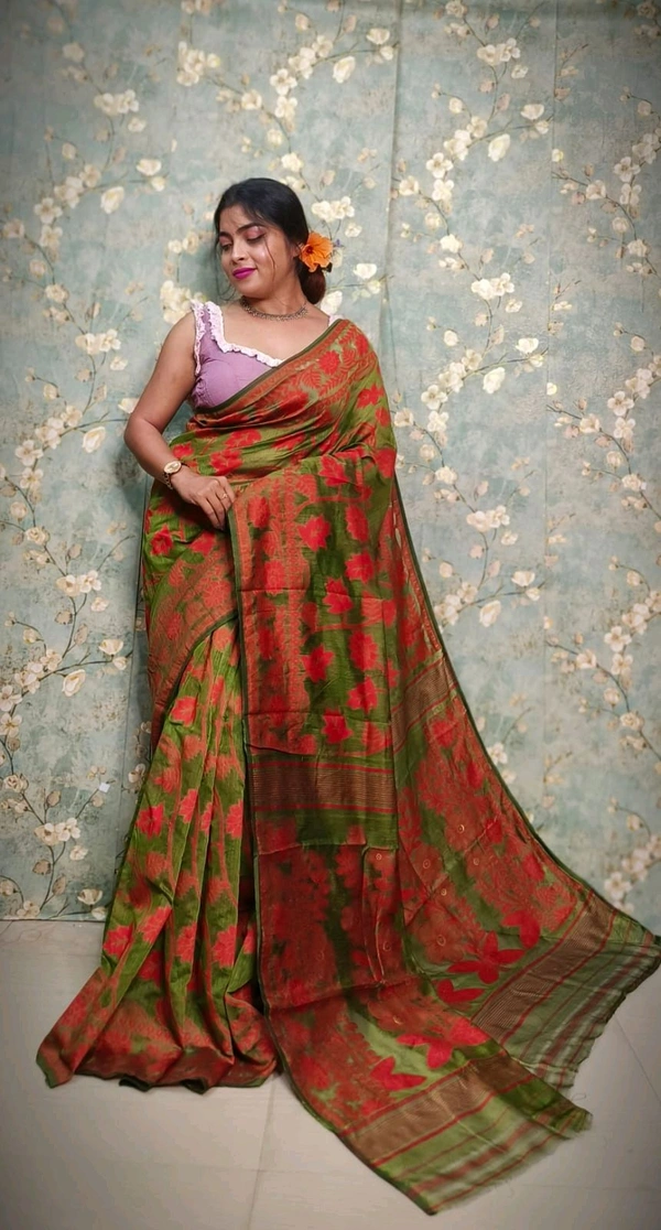 Traditional Bengal Jamdani With Blouse Piece  - Multi