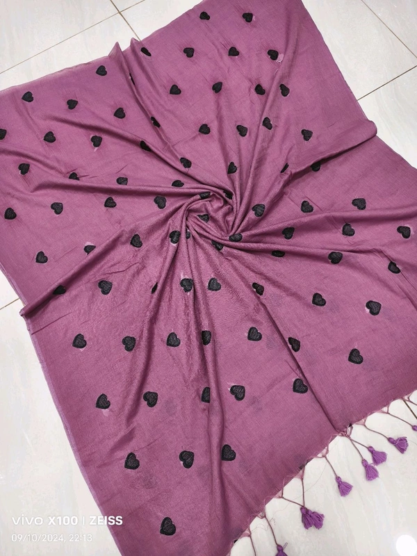 Handloom Mul Cotton Heart Motive Saree  - Amethyst