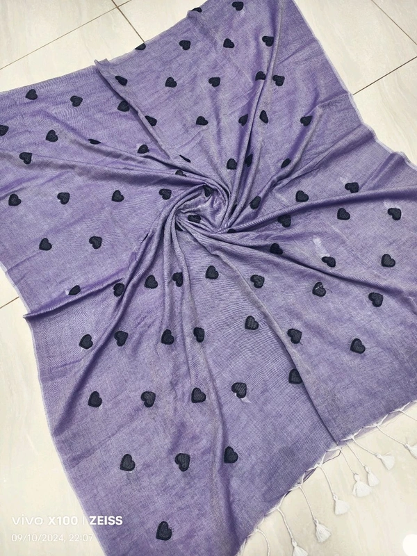 Handloom Mul Cotton Heart Motive Saree  - Lavender