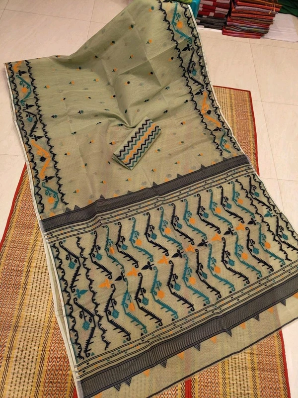 Traditional Bengal Woven Jamdani  - Olive