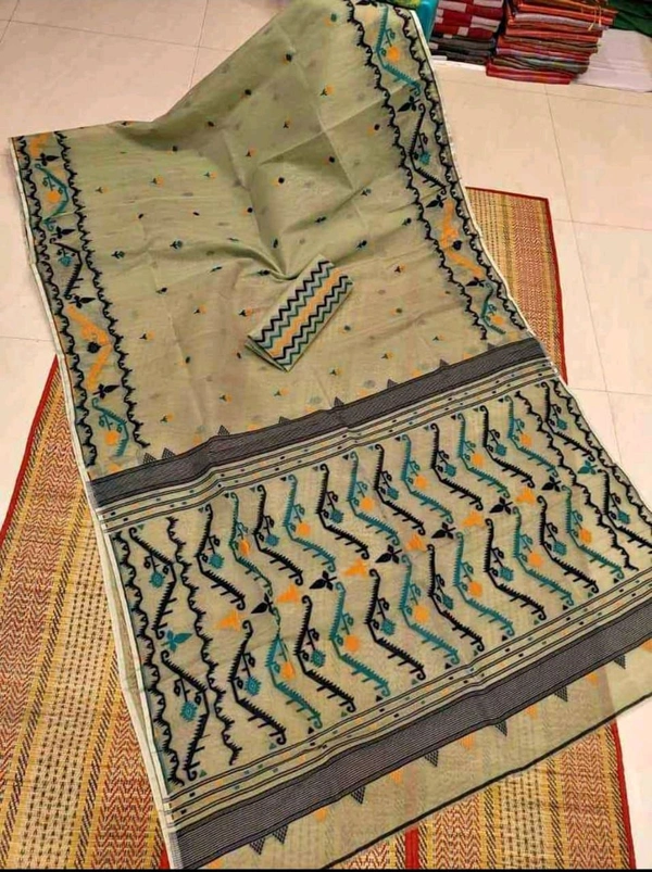 Traditional Bengal Woven Jamdani  - Olive