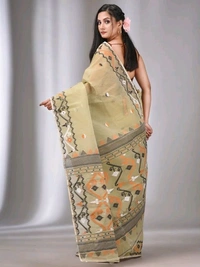 Traditional Bengal Woven Jamdani  - Cream Olive