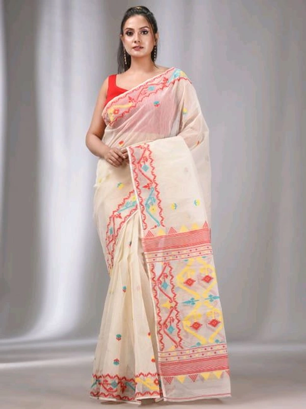 Traditional Bengal Woven Jamdani  - Cream White