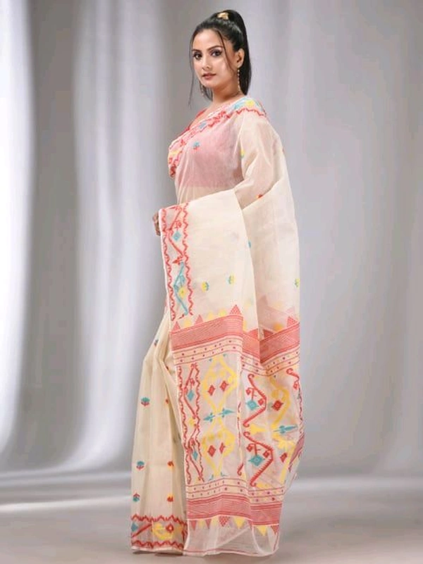 Traditional Bengal Woven Jamdani  - Cream White