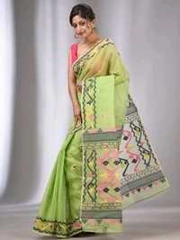 Traditional Bengal Woven Jamdani  - Green