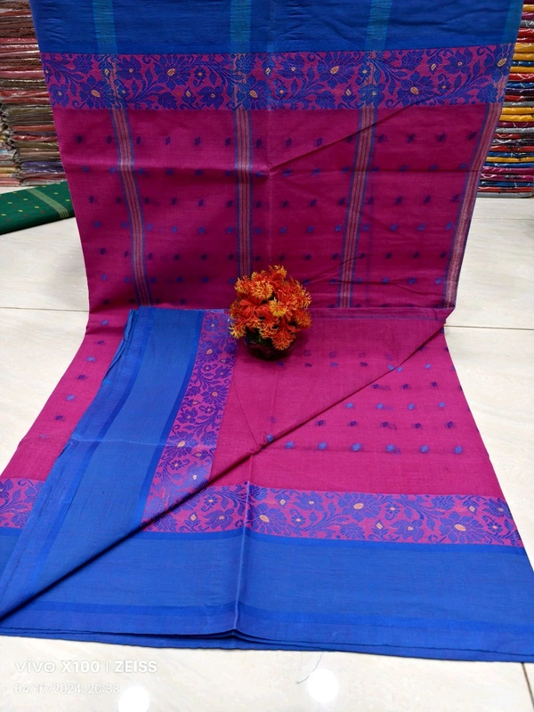 Naksha Border Cotton Tant Saree  - Violet