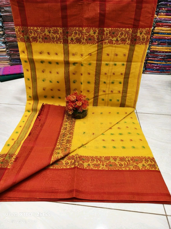 Naksha Border Cotton Tant Saree  - Gold