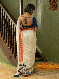 Temple Border Cotton Saree - Cream White