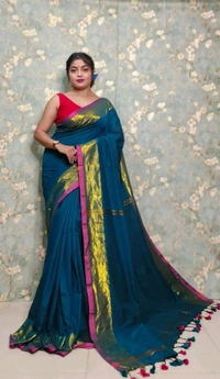 Golden Tissue Zari Border Cotton Saree  - Sea Green