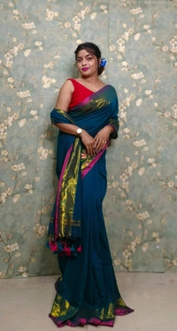 Golden Tissue Zari Border Cotton Saree  - Sea Green