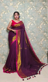Golden Tissue Zari Border Cotton Saree  - Cardinal Pink