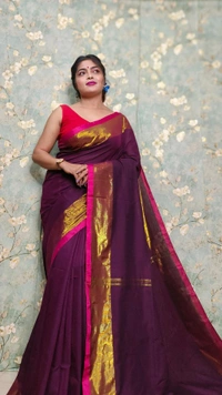 Golden Tissue Zari Border Cotton Saree  - Cardinal Pink
