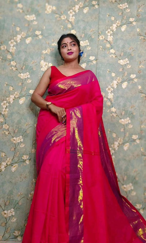 Golden Tissue Zari Border Cotton Saree  - Purple