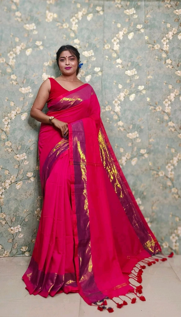 Golden Tissue Zari Border Cotton Saree  - Purple