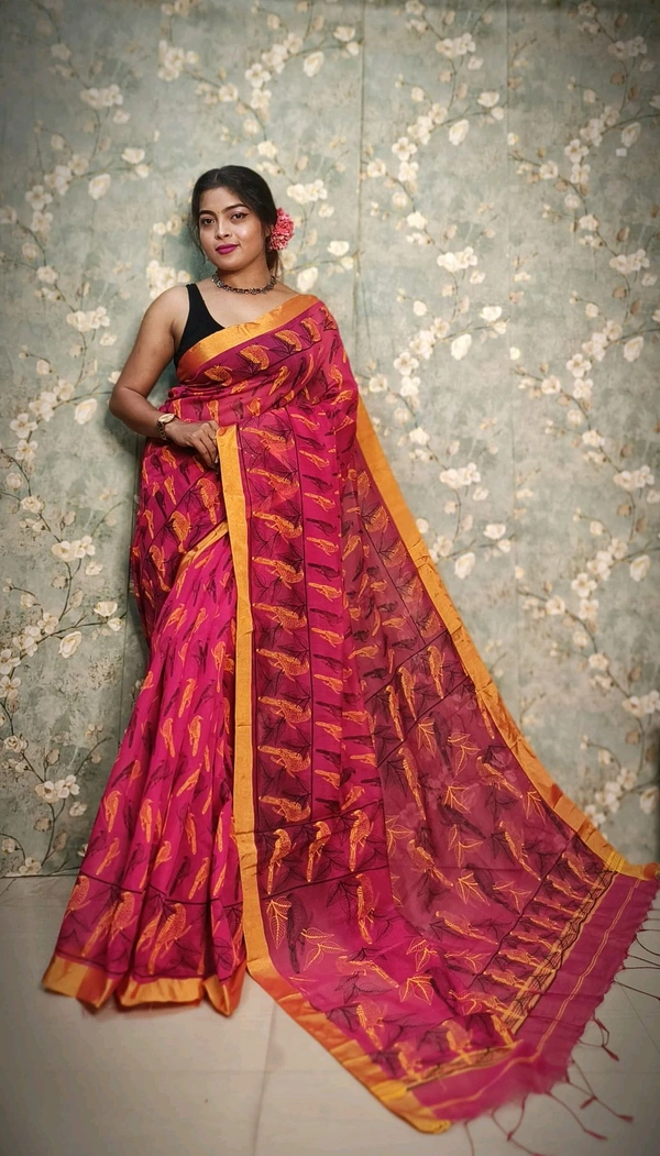Bird Motive Digital Printed Saree  - Mandy