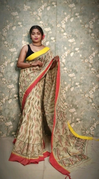 Bird Motive Digital Printed Saree  - Buttermilk