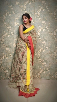Bird Motive Digital Printed Saree  - Buttermilk