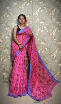 Bird Motive Digital Printed Saree  - Pink