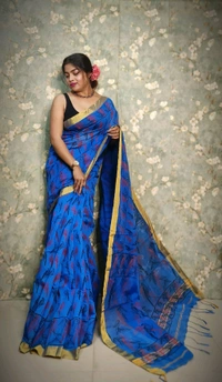 Bird Motive Digital Printed Saree  - Royal Blue