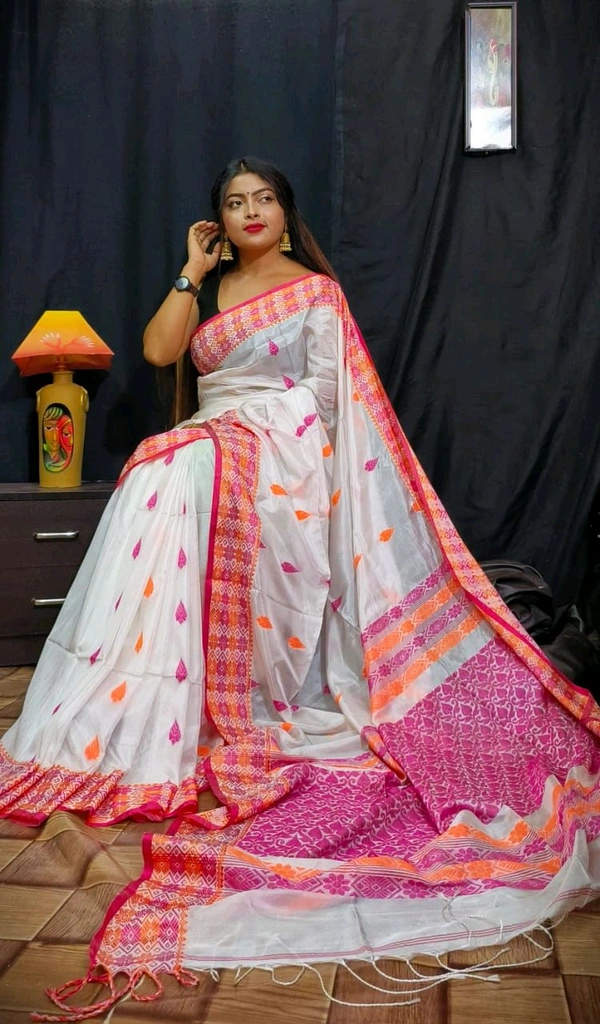 Authentic Handwoven Matka Silk Saree  - White