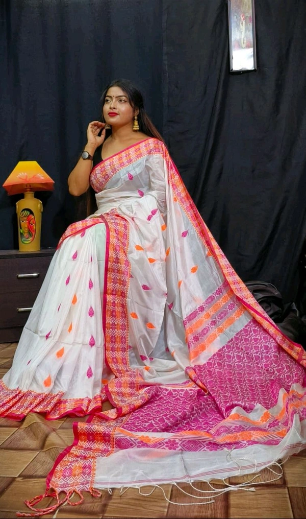 Authentic Handwoven Matka Silk Saree  - White