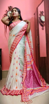 Authentic Handwoven Matka Silk Saree  - White