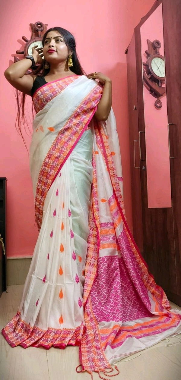 Authentic Handwoven Matka Silk Saree  - White