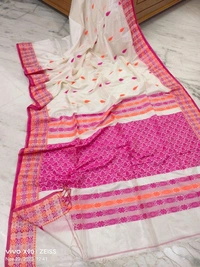 Authentic Handwoven Matka Silk Saree  - White