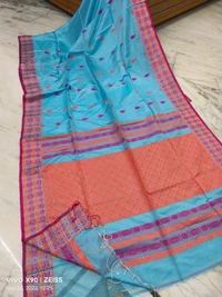 Authentic Handwoven Matka Silk Saree  - Cyan