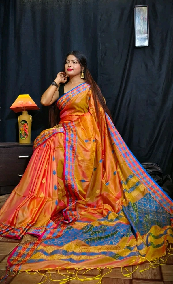 Authentic Handwoven Matka Silk Saree  - Orange
