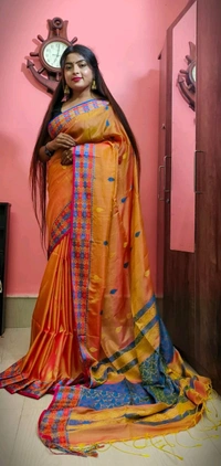 Authentic Handwoven Matka Silk Saree  - Orange