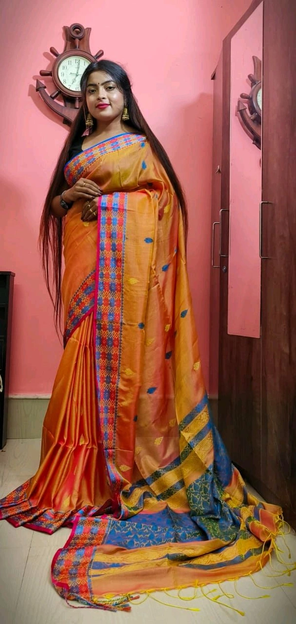 Authentic Handwoven Matka Silk Saree  - Orange