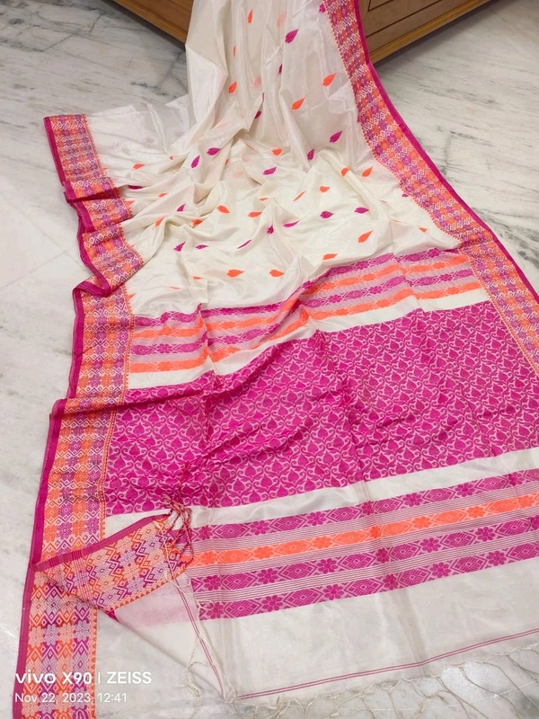 Authentic Handwoven Matka Silk Saree  - White