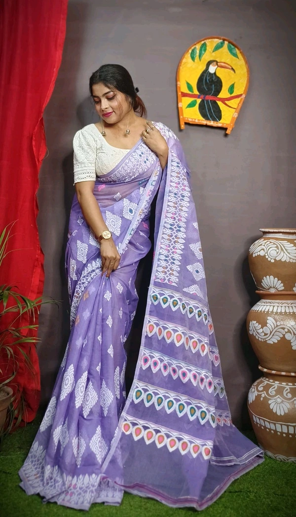 Handloom Minakari Pata Jamdani  - Violet