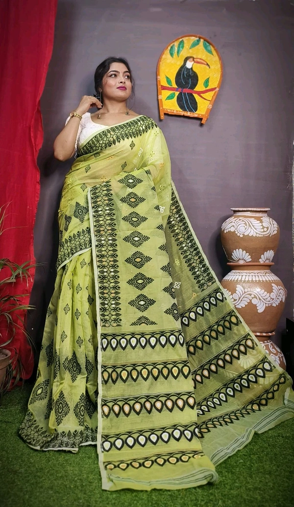 Handloom Minakari Pata Jamdani  - Olive