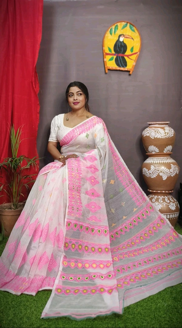 Handloom Minakari Pata Jamdani  - Off White