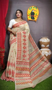 Handloom Minakari Pata Jamdani  - Butter Milk