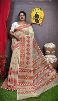Handloom Minakari Pata Jamdani  - Butter Milk