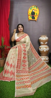 Handloom Minakari Pata Jamdani  - Butter Milk