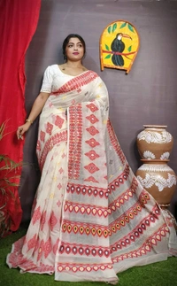 Handloom Minakari Pata Jamdani  - White