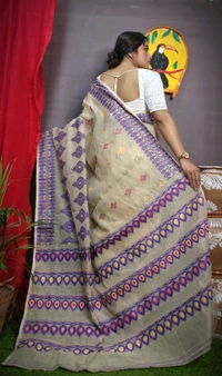 Handloom Minakari Pata Jamdani  - Cream