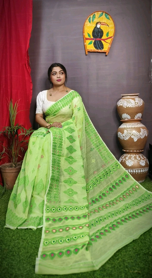 Handloom Minakari Pata Jamdani  - Green